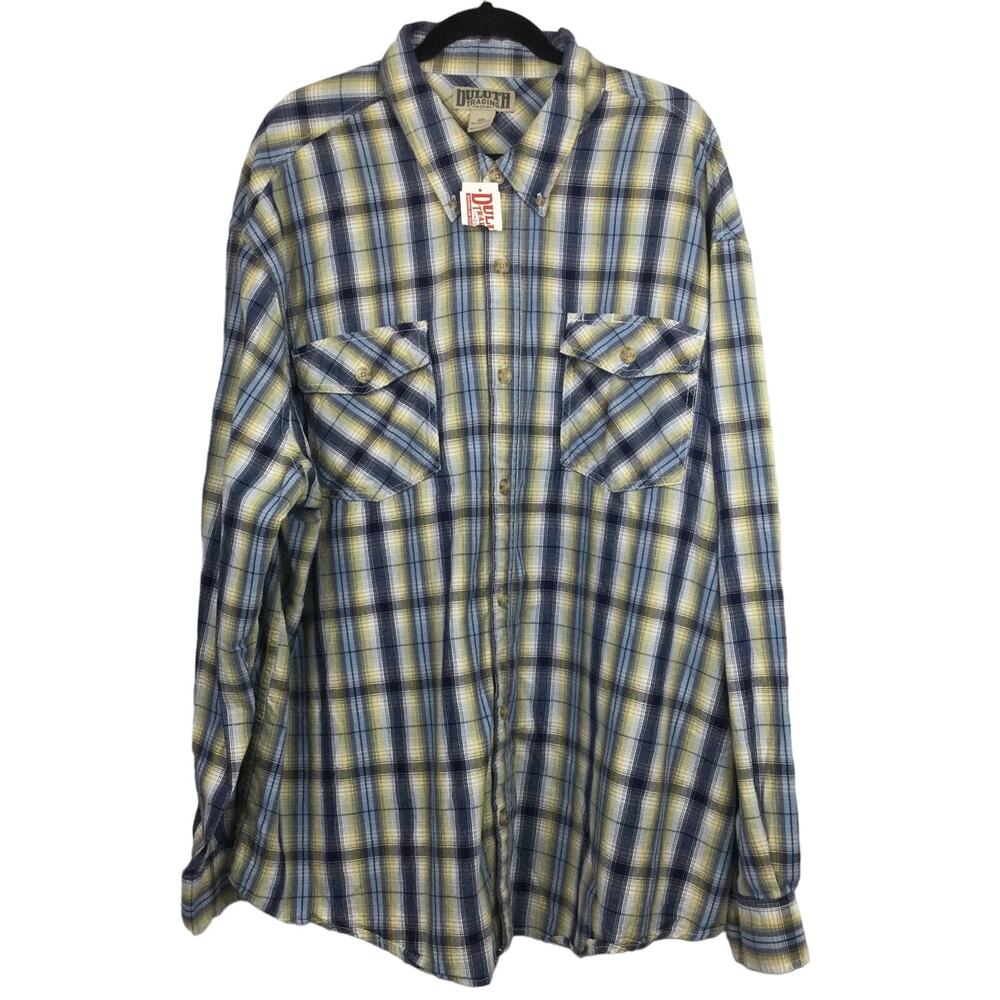 Duluth Trading Co Men's Plaid Flap Pockets Oxford Button Down Casual Shirt 3XL
